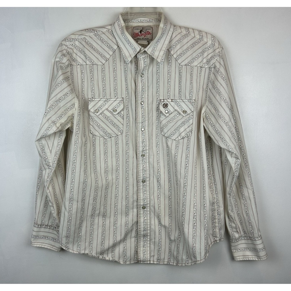 Vintage Wrangler Shirt Mens XL Pearl Snap Western Rodeo Retro Read
